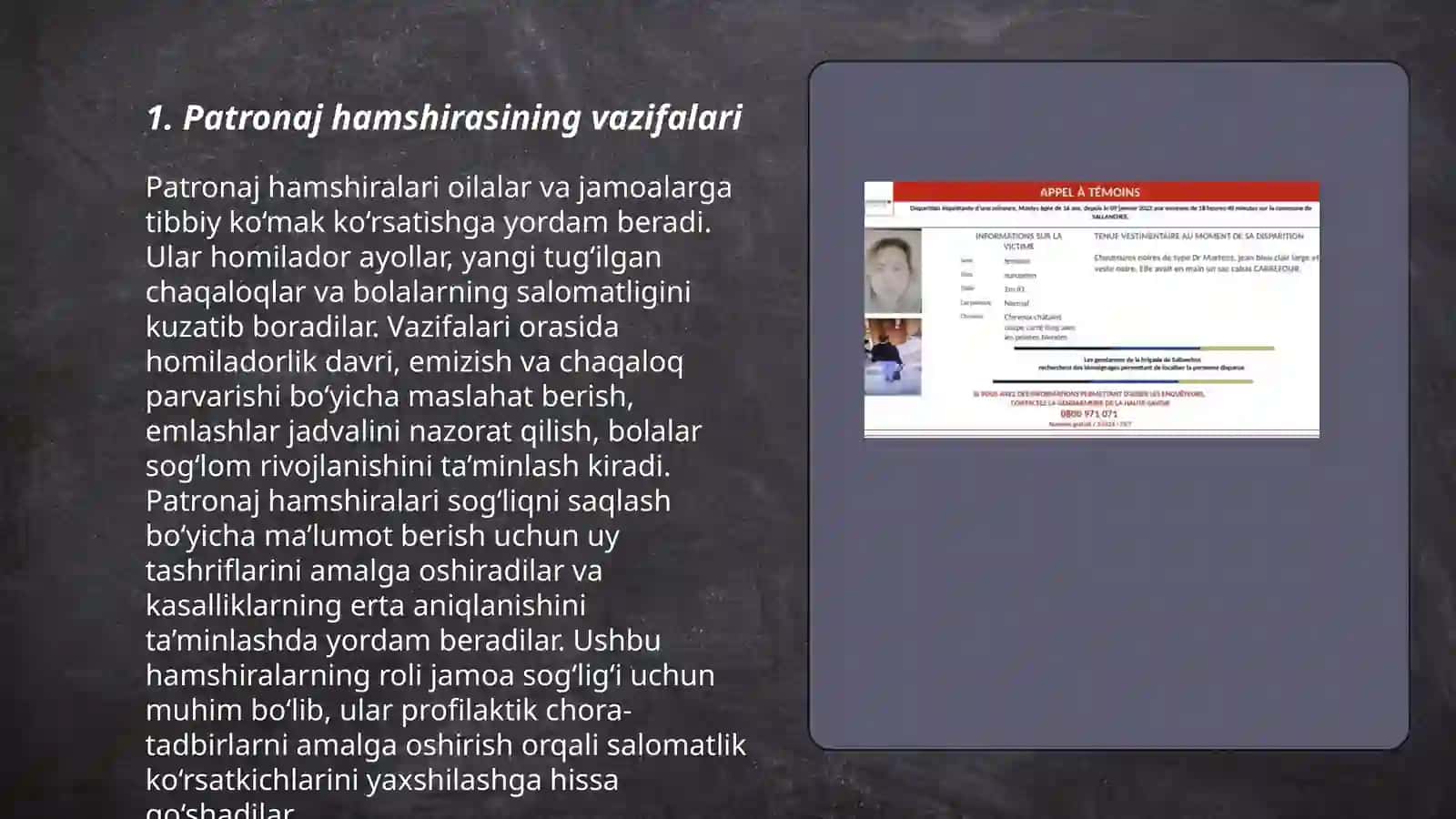 Patronaj hamshirasining faoliyati 3
