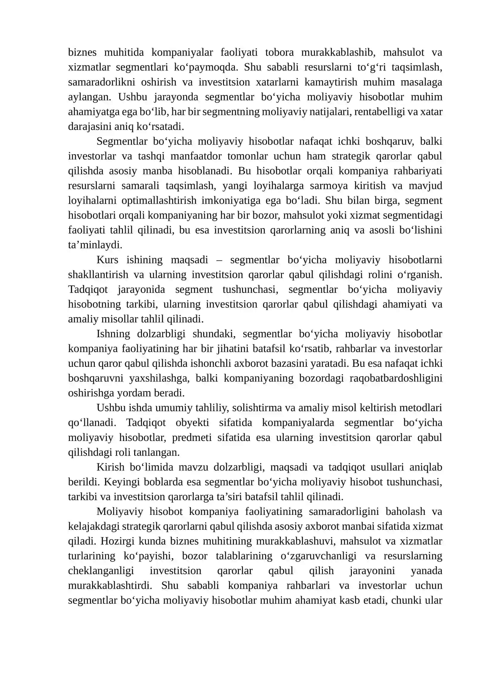 SEGMENTLAR BO'YICHA MOLIYAVIY HISOBOTNI SHAKLLANTIRISHNI INVESTDION QARORLAR QABUL QILISHDAGI ROLI 3