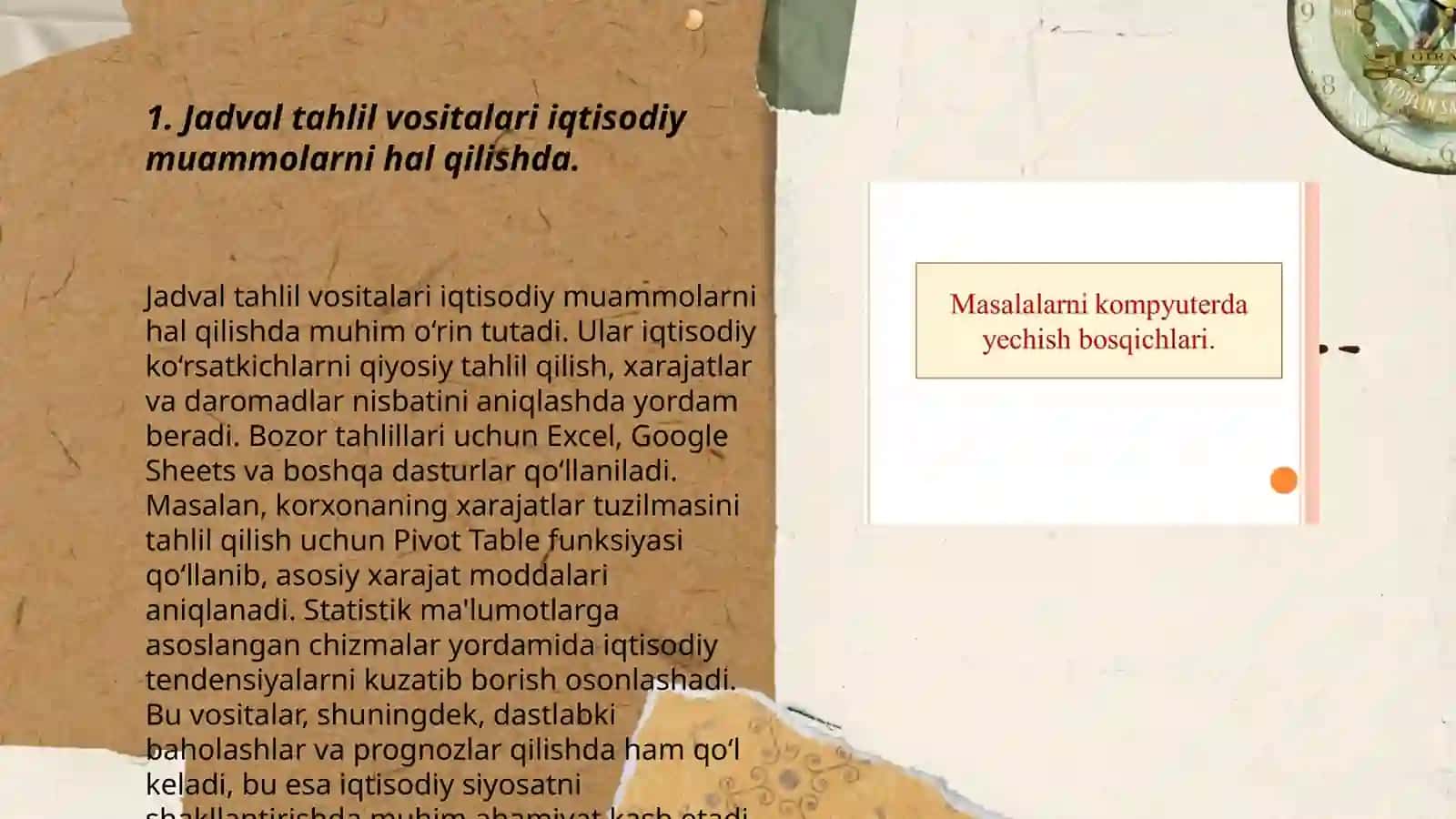 Jadval redaktorlardan iqtisodiy masalalarni yechish jarayonida foydalanish 3