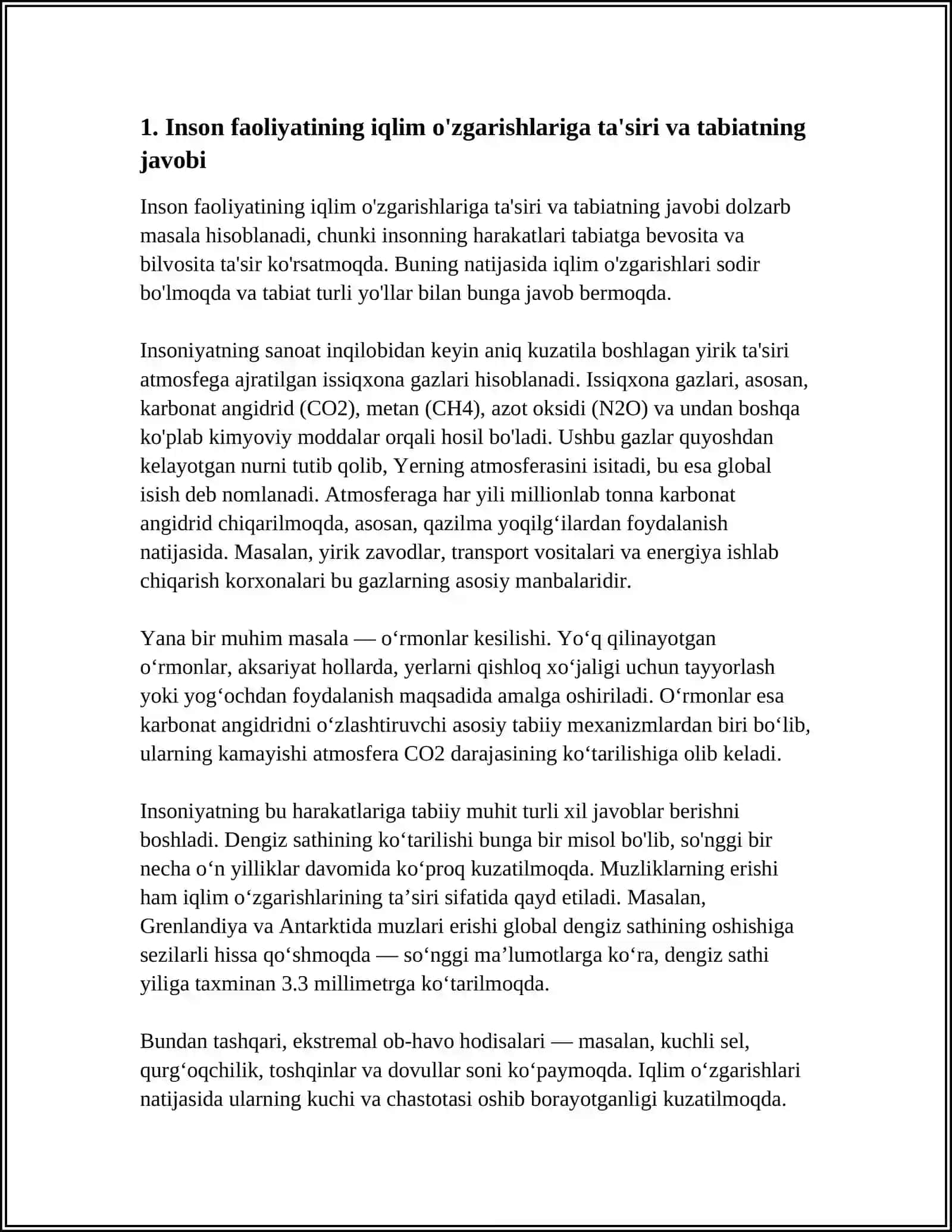 INSON FAOLIYATINING TABIYATGA TA'SIRI VA TABIYATNING JAVOBI KOLLEJ 3