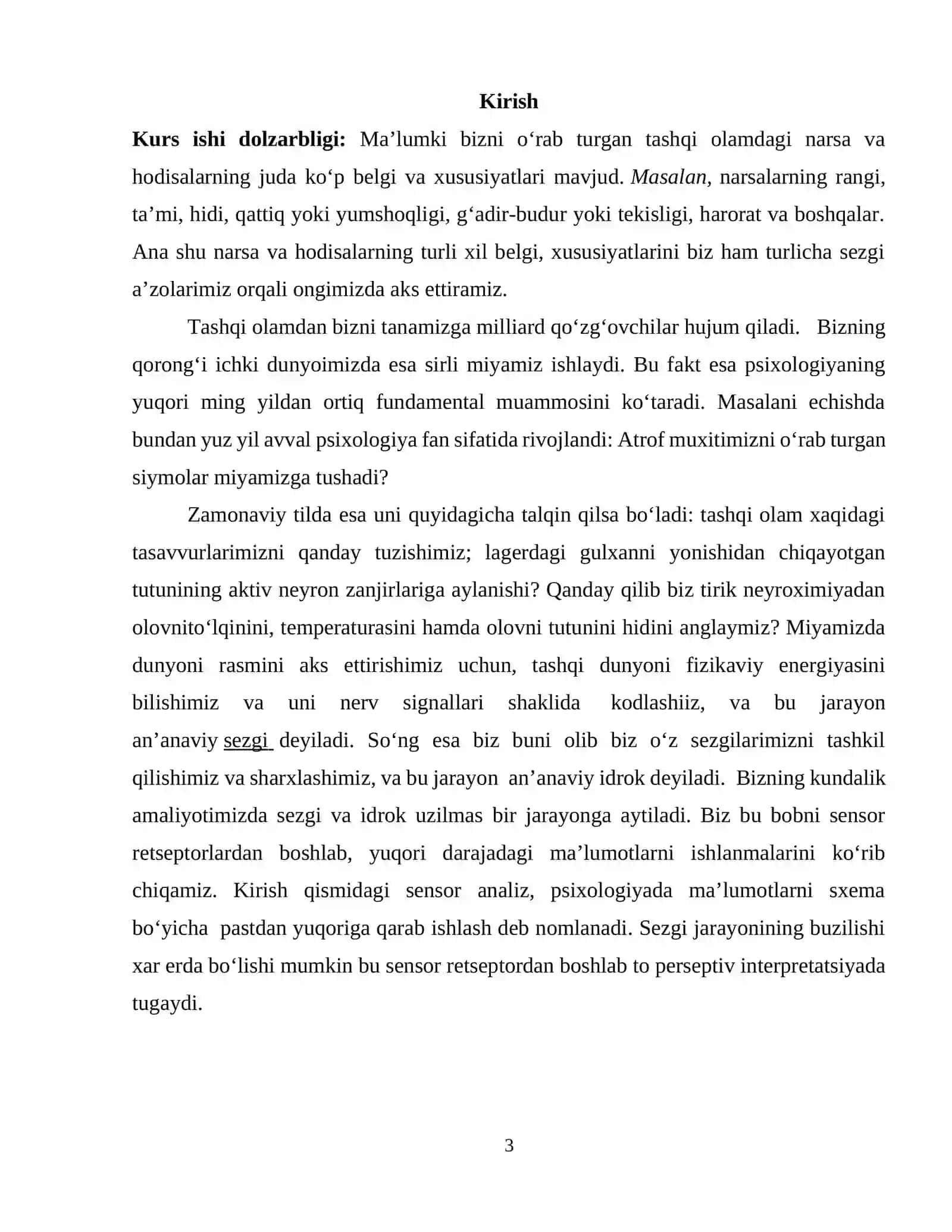 Sezgining boshqa jarayonlarga bog'liqligi va uni tashqi muhit bilan aloqasi 3