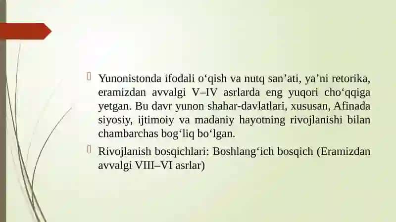 Yunonistonda ifodali o'qish yoki nutq san’ati taraqqiyoti va uning sabablari 3