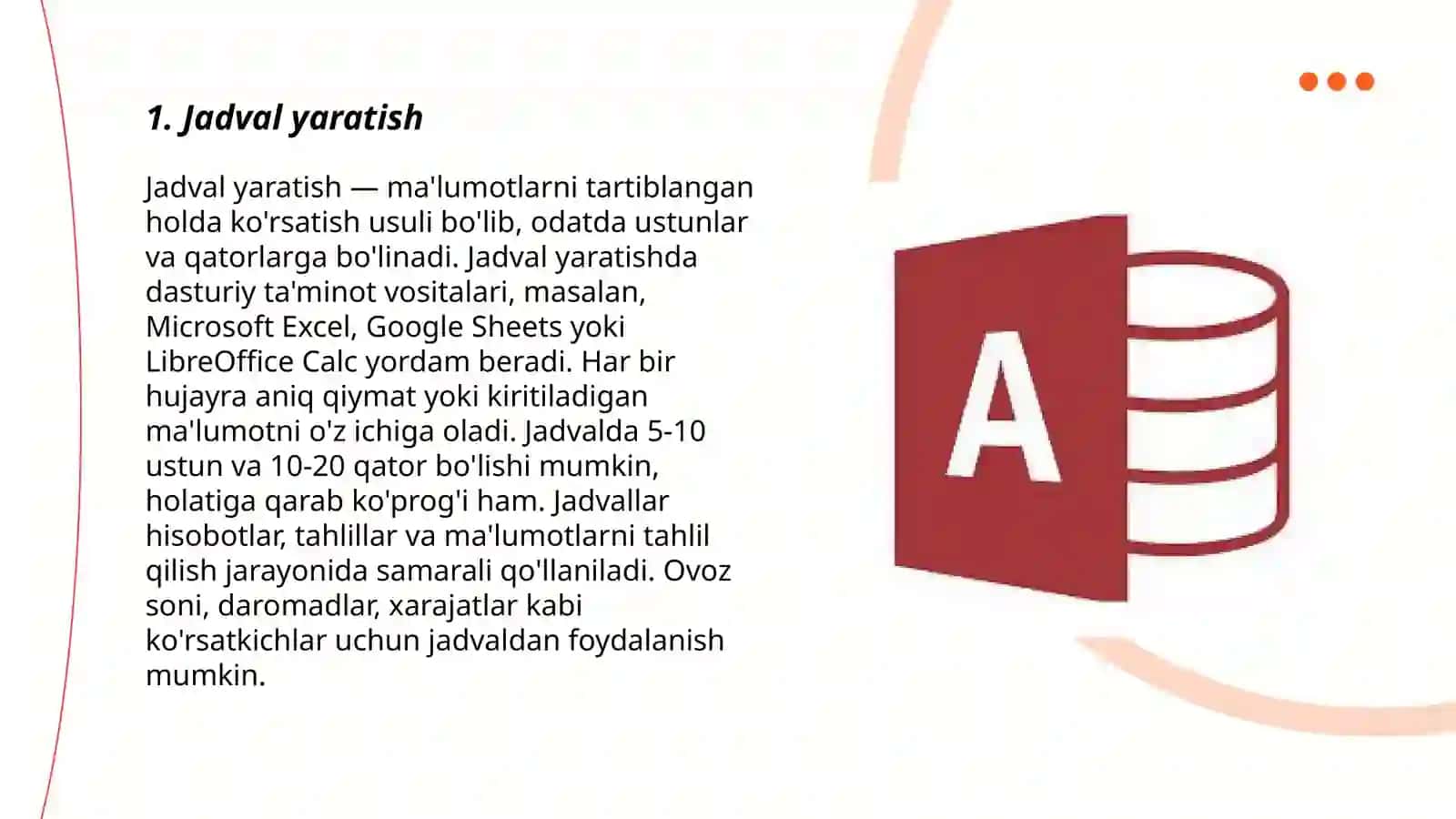 Microsoft Access dasturining asosiy ob‘ektlari bilan ishlashni o‘rganish 3
