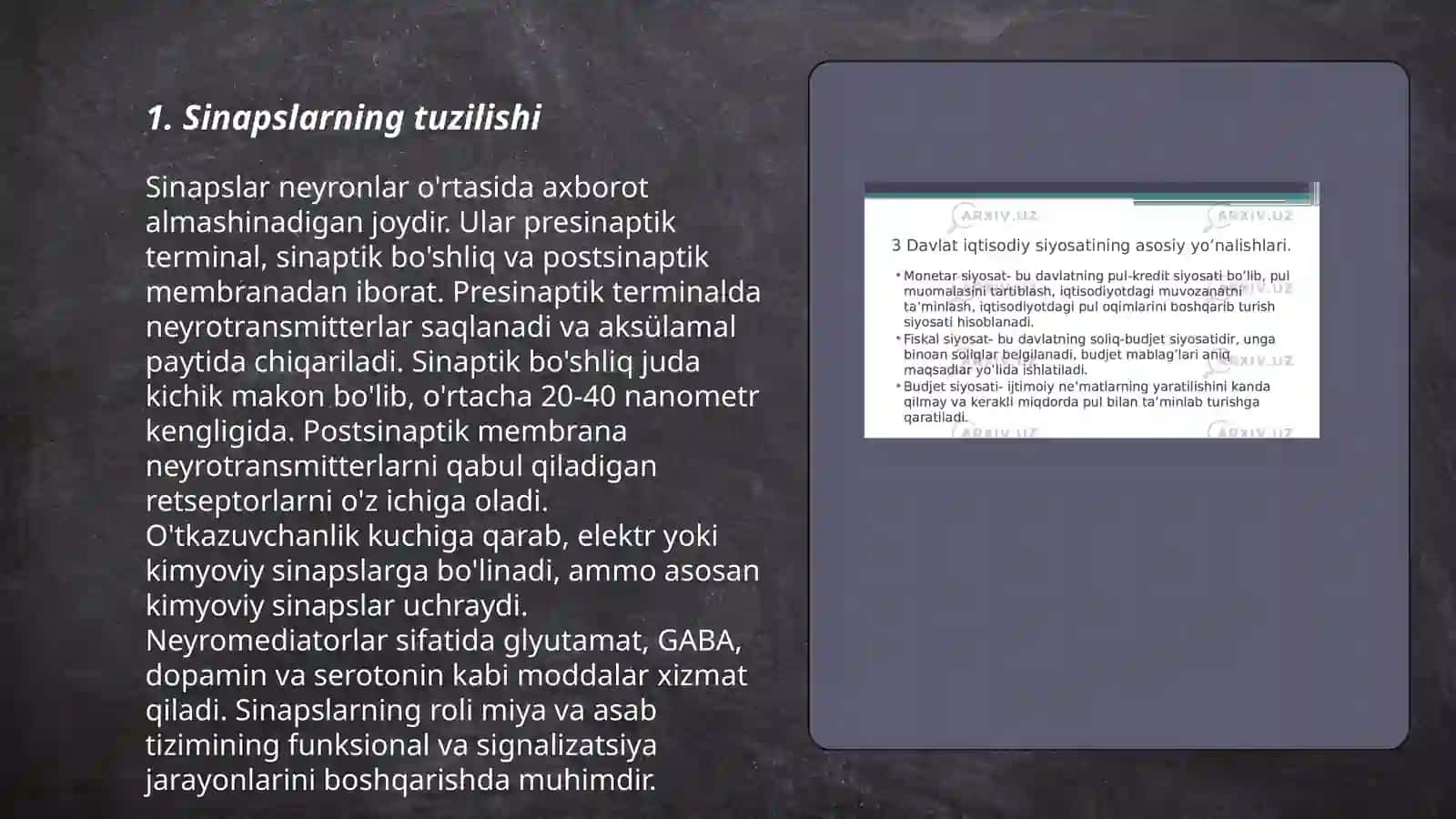 Sinapslar va refleks tizimi 3