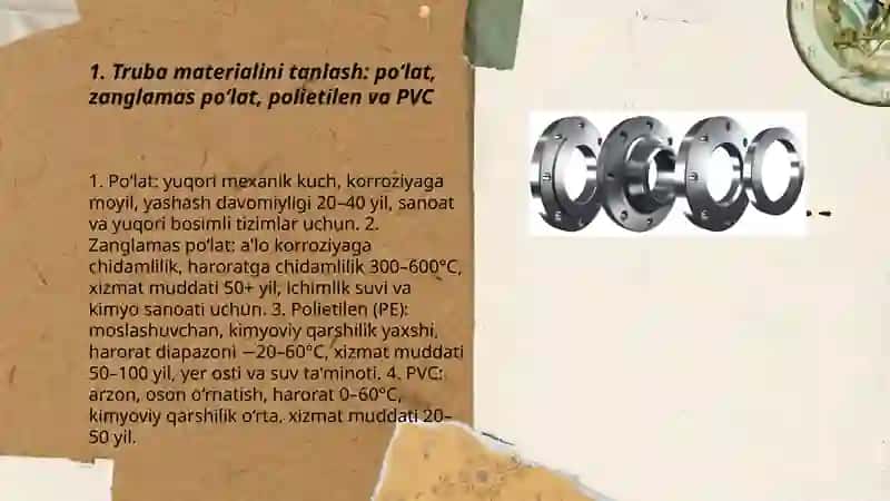 Truba quvurlari, zadvijkalar va almaturalarini tanlash 3