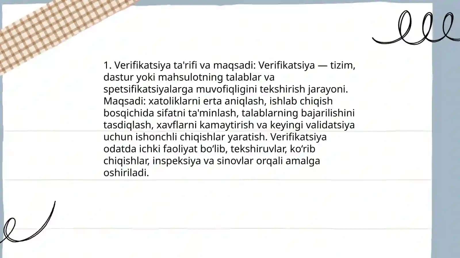 Verifikatsiya va Validatsiya tushunchalari 3