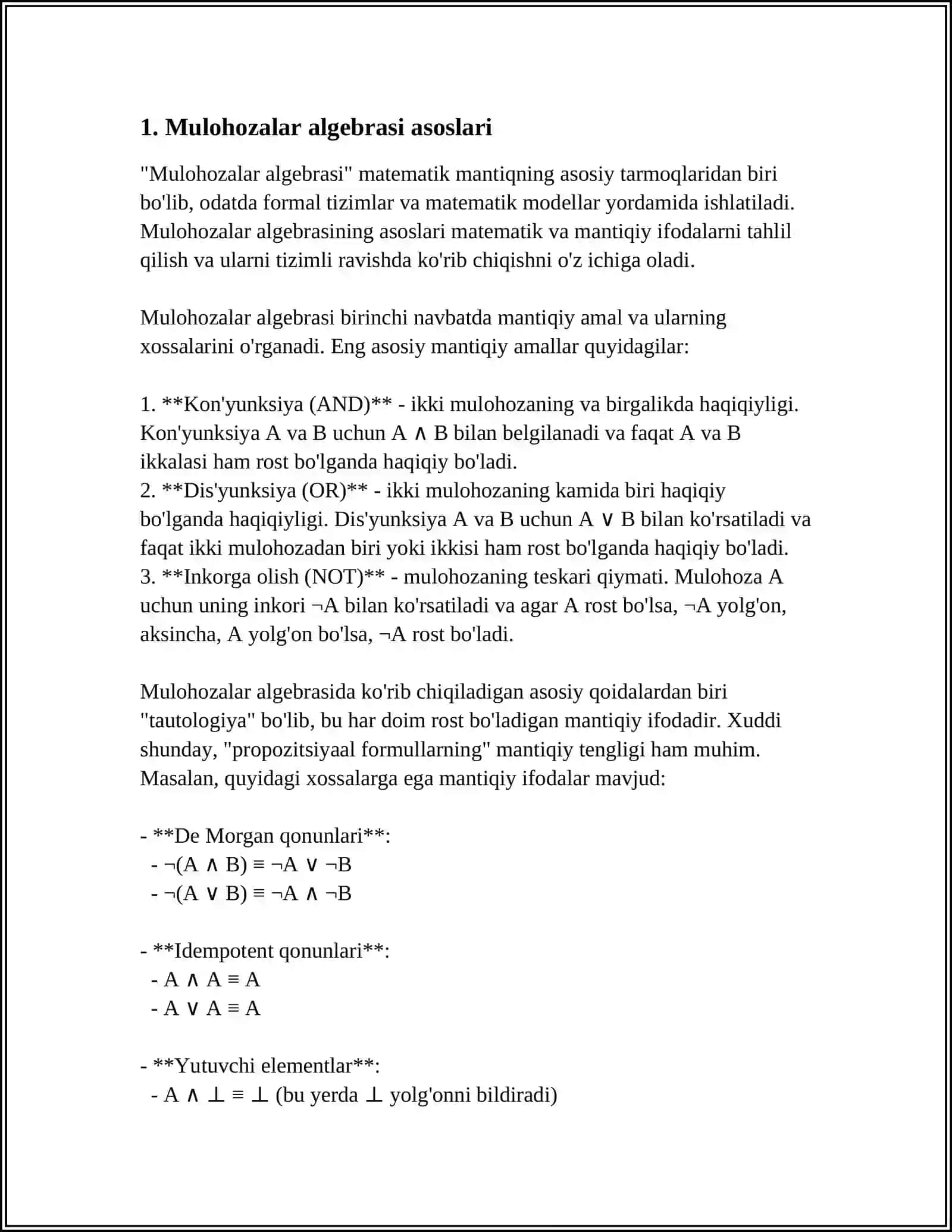MULOHAZALAR ALGEBRASI FUNKSIYASILARI.BUL FUNKSIYASI. FORMULA TUSHUNCHASI 3