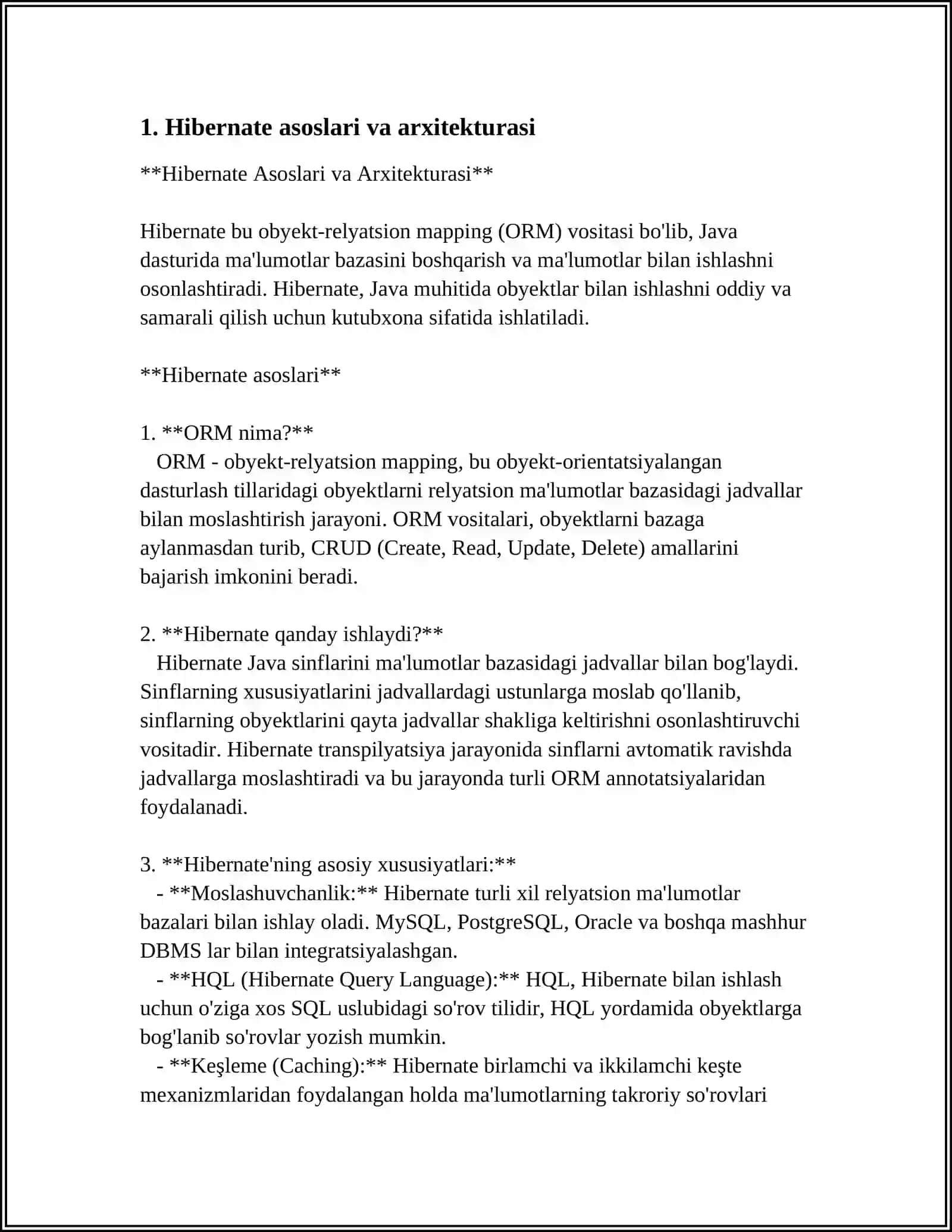 HIBERNATE: DATABASE FRAMEWORK - FUNKSIONAL IMKONIYATLARINI YORITING 3