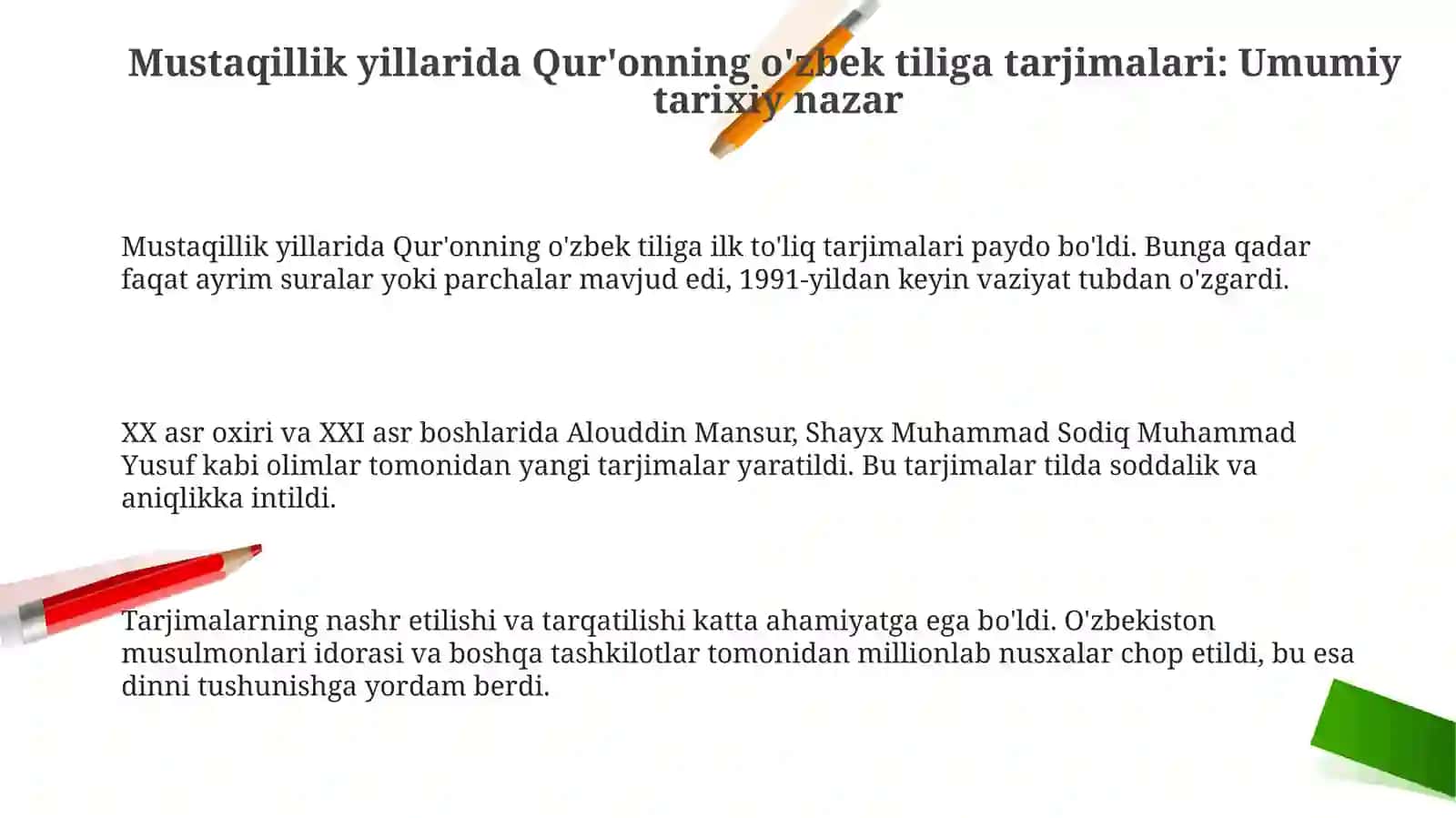 Qur'onning o'zbek tiliga tarjimalari: Umumiy tarixiy nazar 3