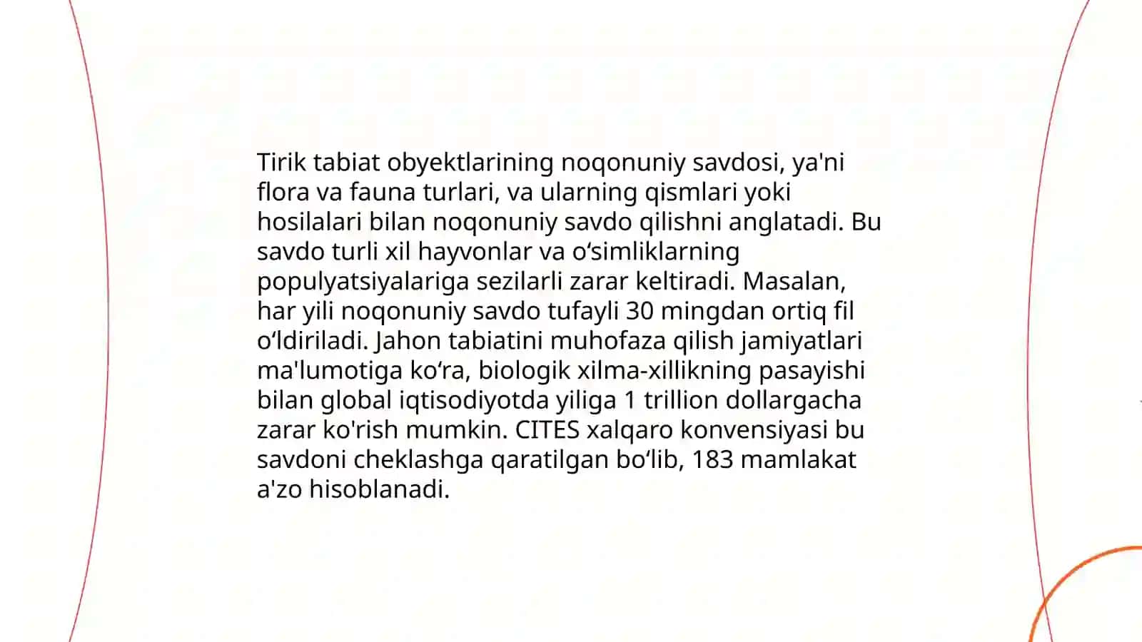 Tirik tabiat obyektlarining noqonuniy savdosi va uning bioxilma-xillikning qisqarishiga taʼsiri 3