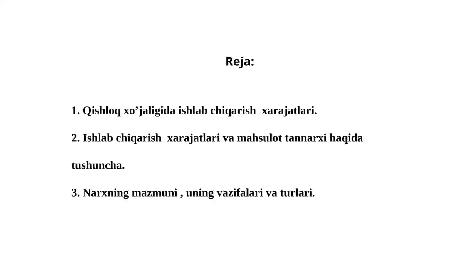 Qishloq xo‘jaligi iqtisodiyoti fanining jadvali 3