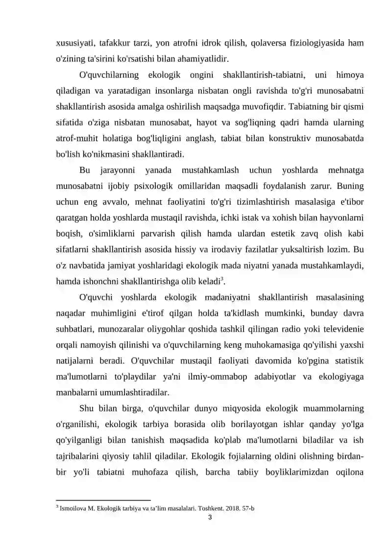 BОSHLАNG‘IСH SINF О‘QUVСHILАRIDА INNОVАTSIОN TЕXNОLОGIYАLАR ОRQАLI ЕKОLОGIK MАDАNIYАTNI SHАKLLАNTIRISH MАSАLАLАRI 3