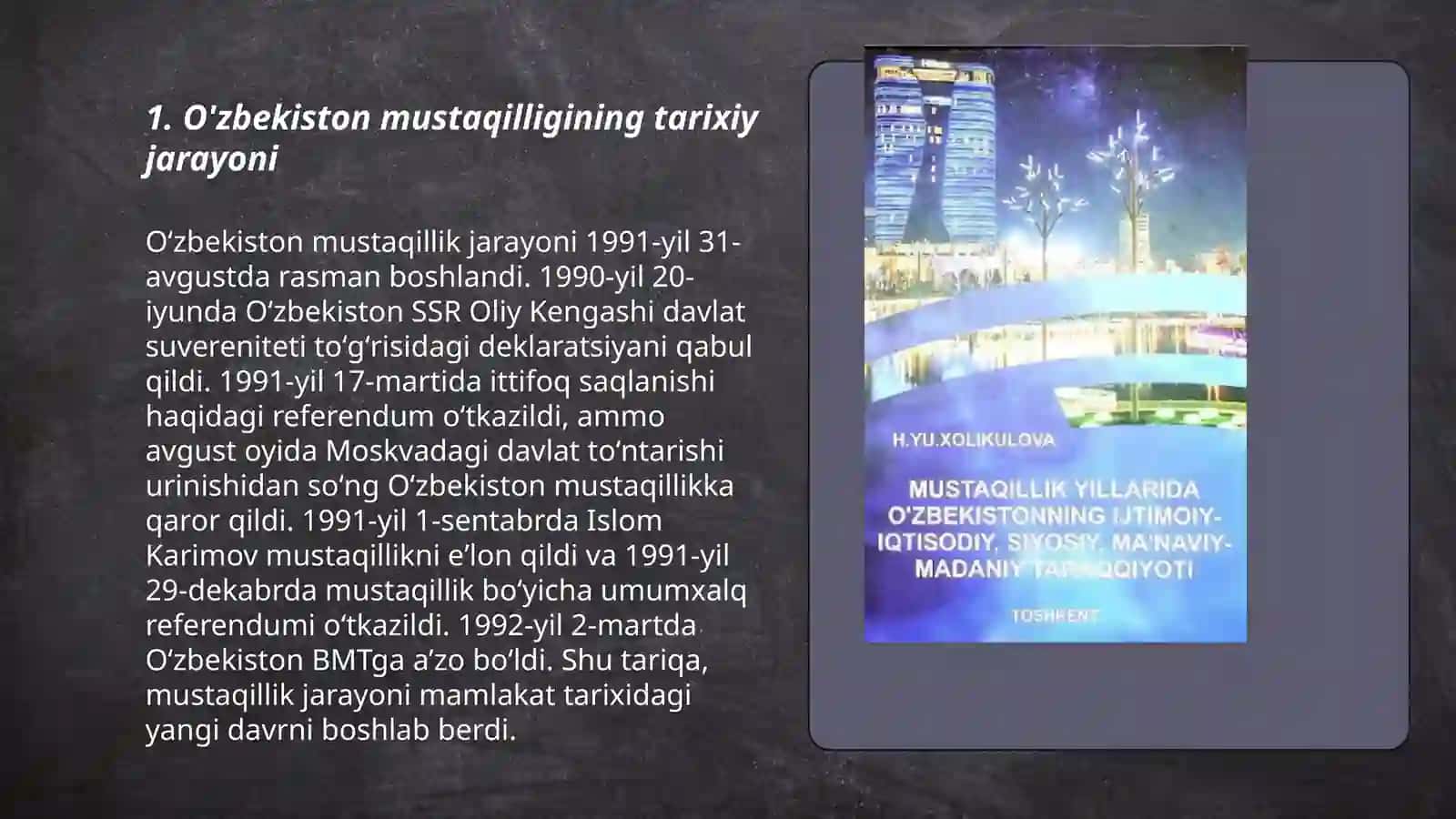 O‘ZBEKISTONDA MUSTAQILLIK G’OYALARINING TARIXIY ASOSLSRI- SIYOSIY, IJTIMOIY-IQTISODIY VA MADANIY HAYOT 3