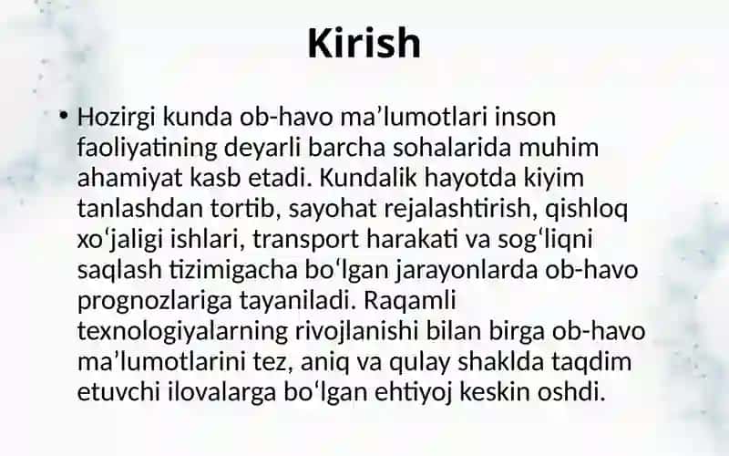 Kunlik ob-havo ma'lumotlari ilovasini yaratish 3