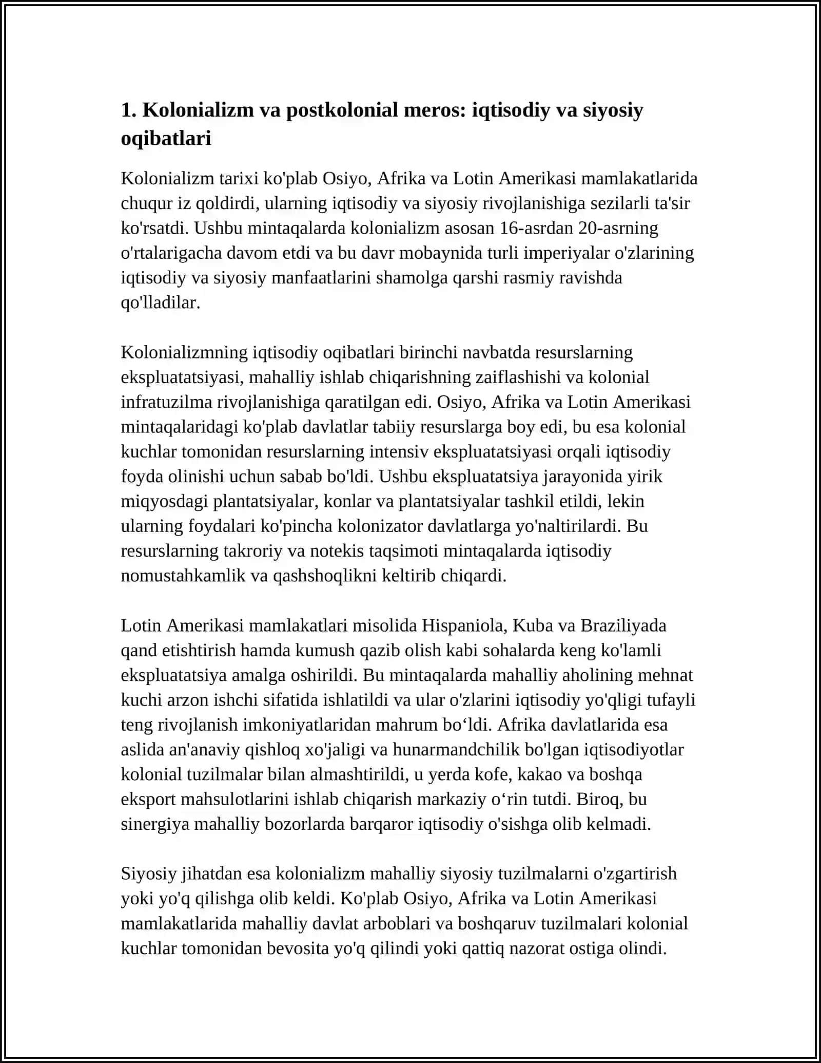 Kolonializm va postkolonial meros: iqtisodiy va siyosiy oqibatlari 3