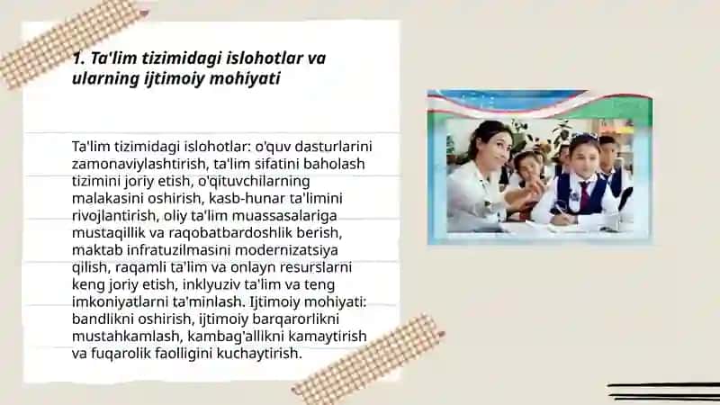 O‘zbekistonda ijtimoiy sohada amalga oshirilayotgan o‘zgarishlar mazmun va mohiyati 3
