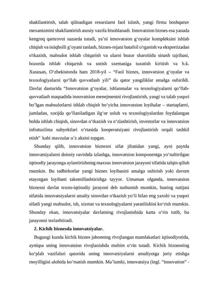 Innovatsiyalar asosida kichik biznesni rivojlantirish 3
