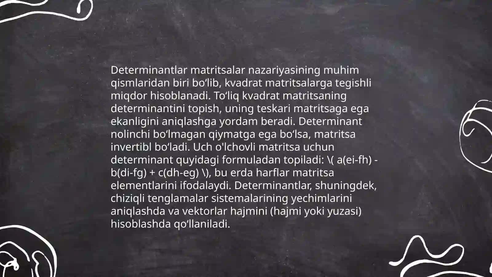 Matritsalar ustida amallarning xossalari n-tartibli determinantlar xossalari va ularni hisoblash 3