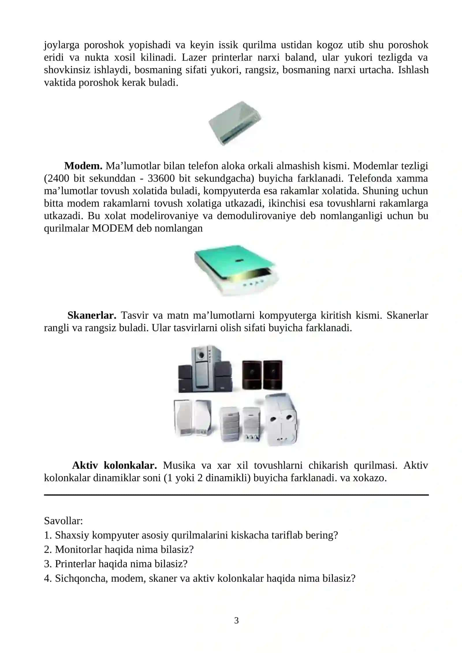 Shaxsiy EHM ning tarkibi. Klaviatura, printer va yordamchi qurilmalar 3