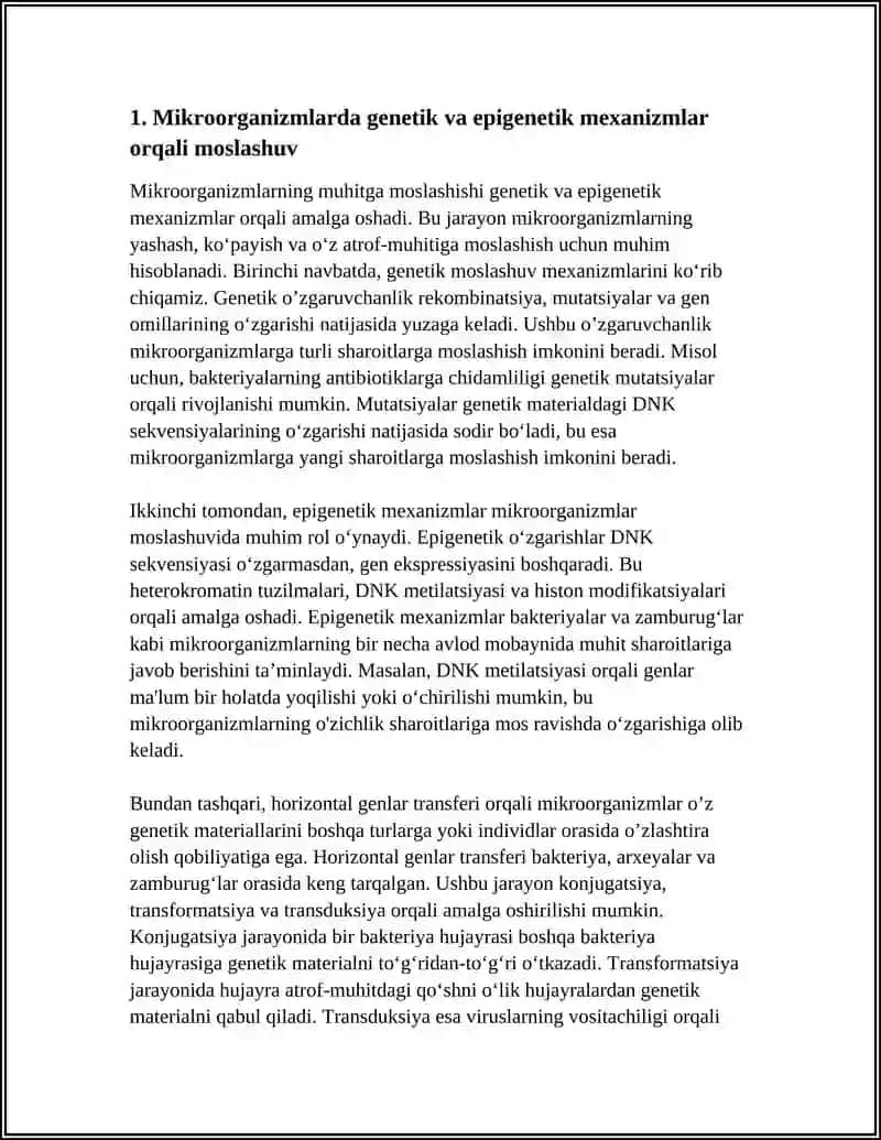 MIKROORGANIZLAR ADABTATSIYASINING MAVJUDLIK MUHITIGA MOSTLASHISHGA TA’SIRI 3