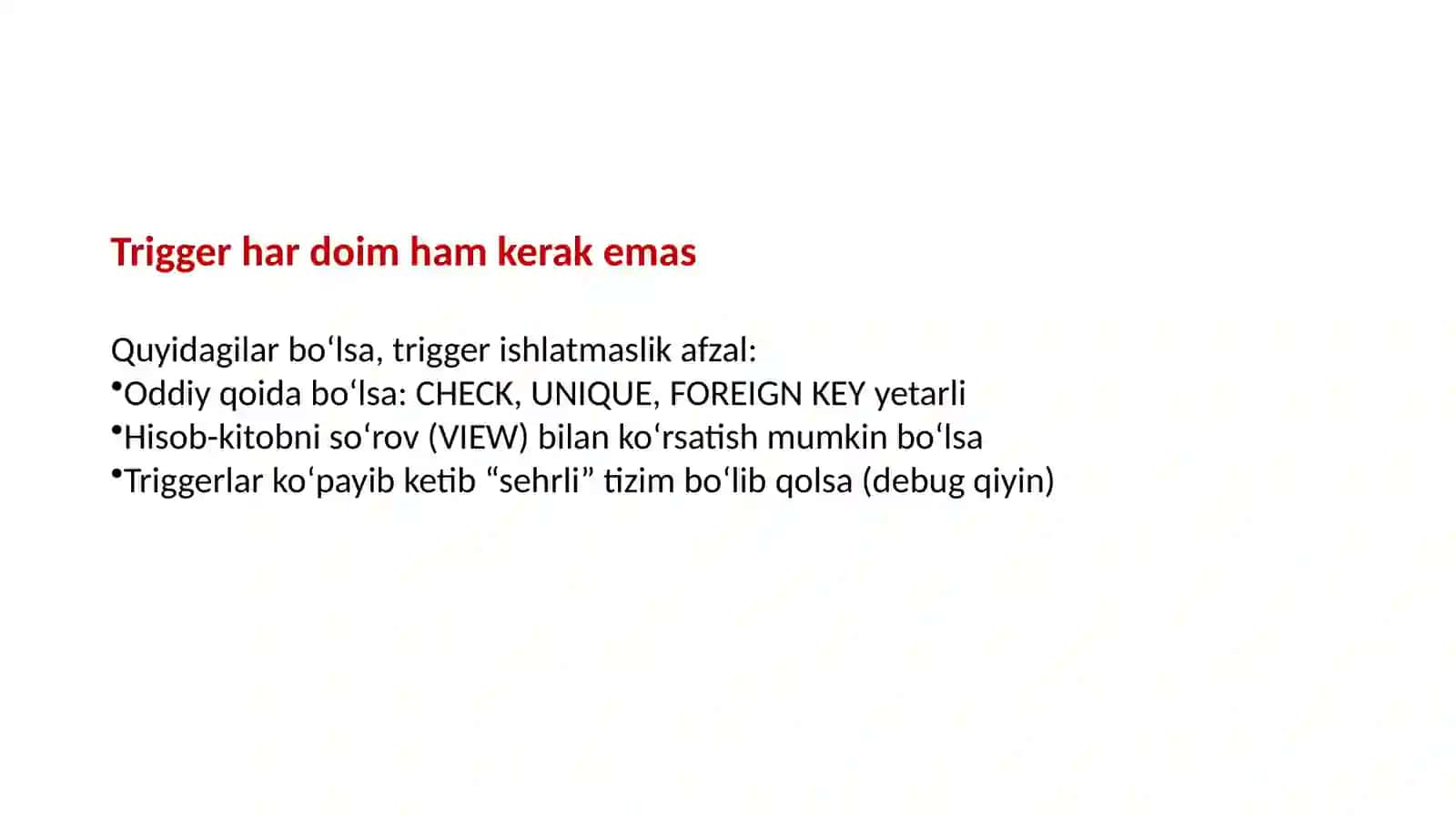 SQL da triggerlar bilan ishlash. Berilganlar bazasini zaxira nusxasini olish 3
