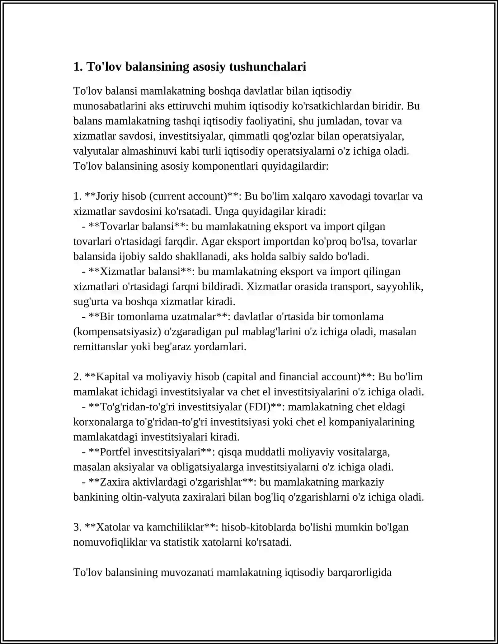 TO'LOV BALANSINING KO'RSATKICHLARI VA ULARNING TASNIFLASH USULLARI 3