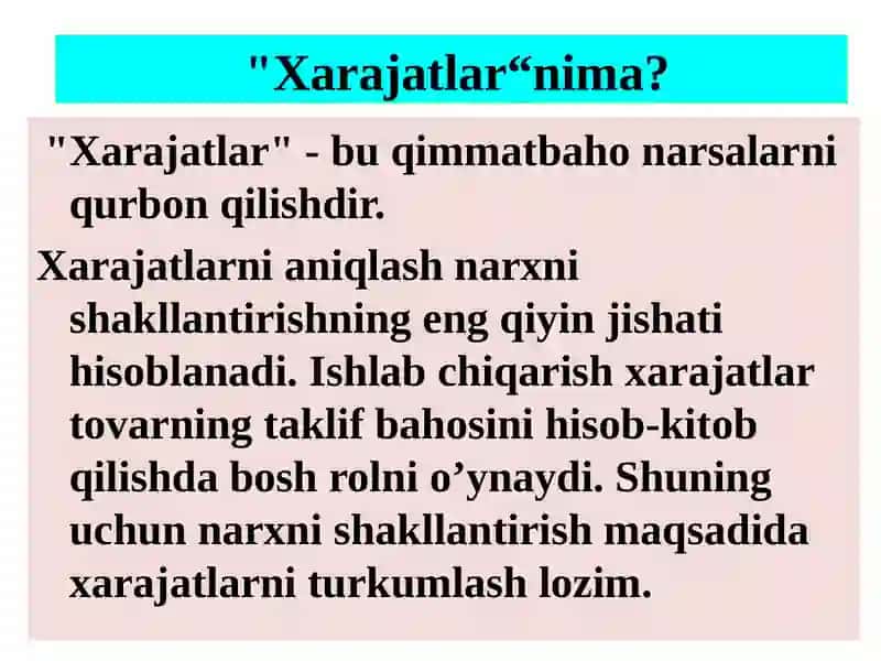 Ishlab chiqarish xarajatlari va foyda 3