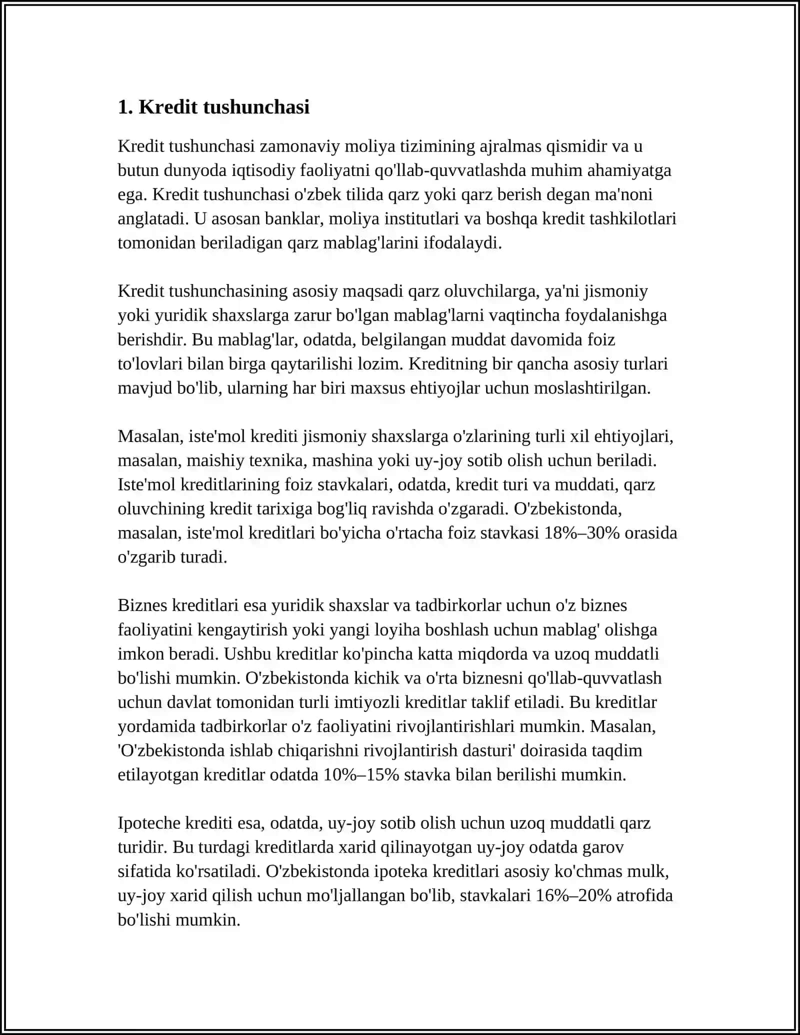 Mavzu: KREDIT VA UNING HOZIRGI ZAMON SHAKLLARI 3