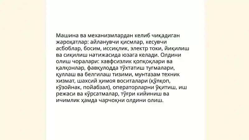 Кишлок хужалигида жарохатланиш ва касалланиш сабаблари ва уларни олдини олиш буйича чора тадбирлар 3