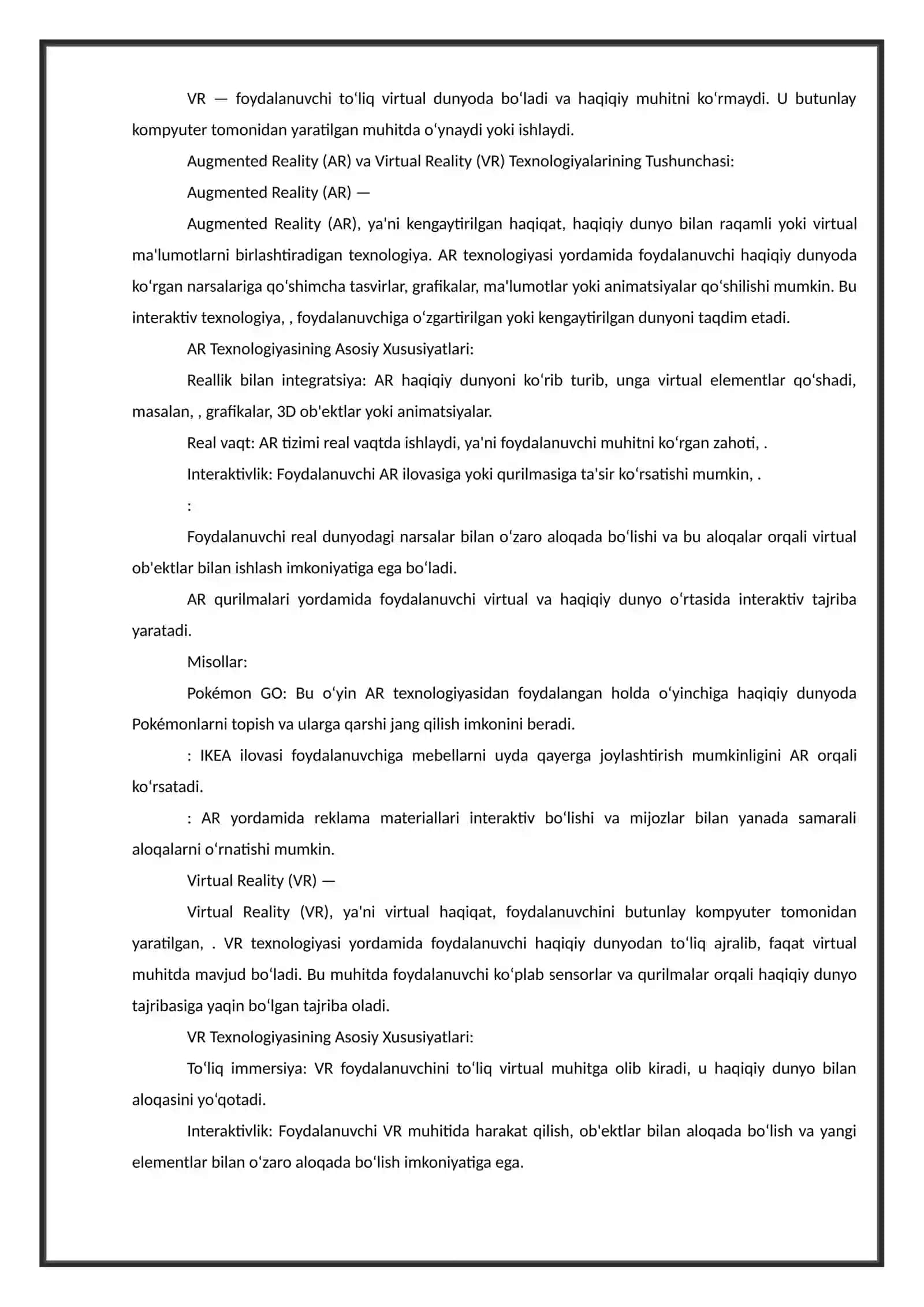 Augmented Reality (AR) va Virtual Reality (VR) Texnologiyalarining Umumiy Ta'rifi 3