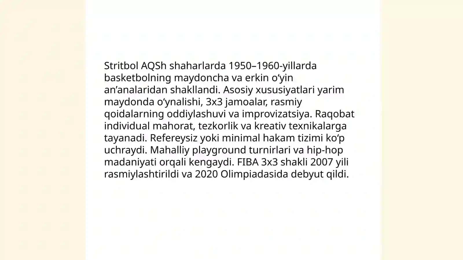 Stritbol oʻyinining paydo boʻlishi va rivojlanishi 3