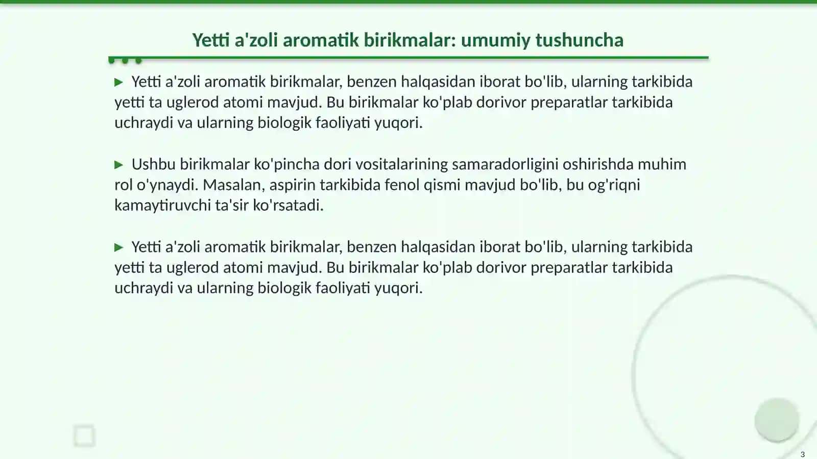 Dorivor preparatlar tarkibidagi yetti a'zoli aromatik birikmalar 3