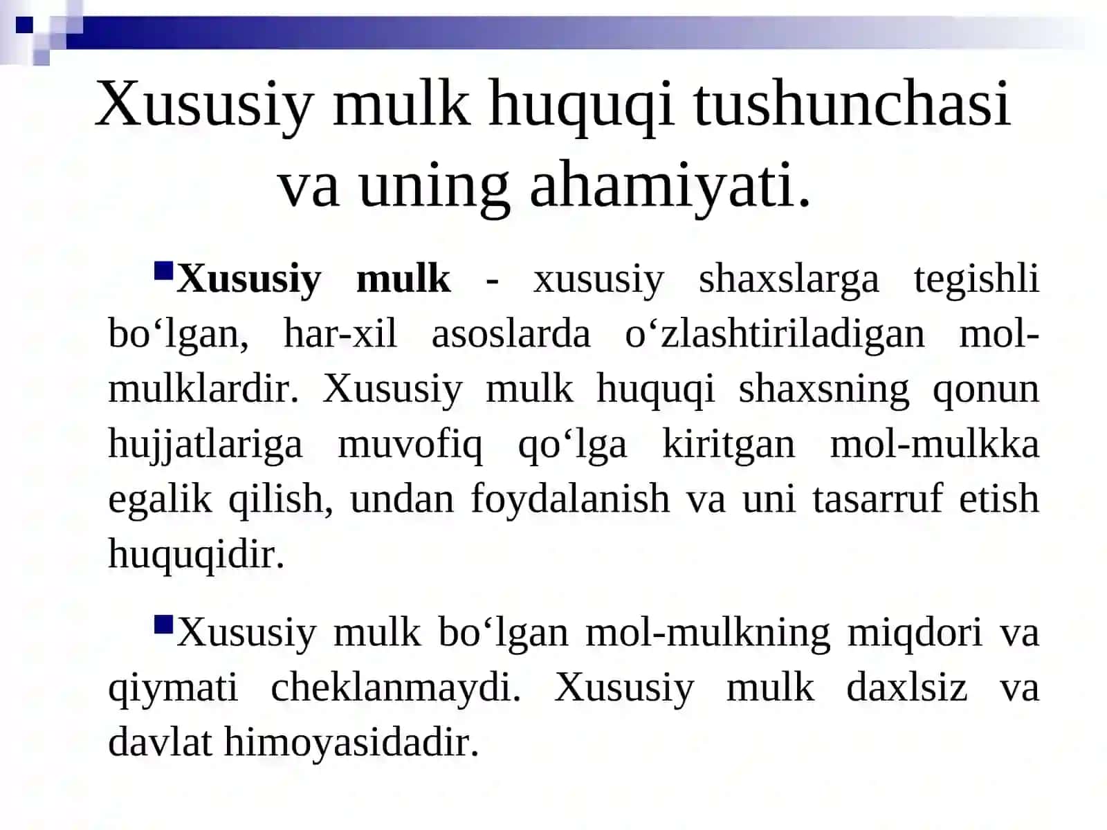 Xususiy mulk huquqi tushunchasi va uning ahamiyati 3