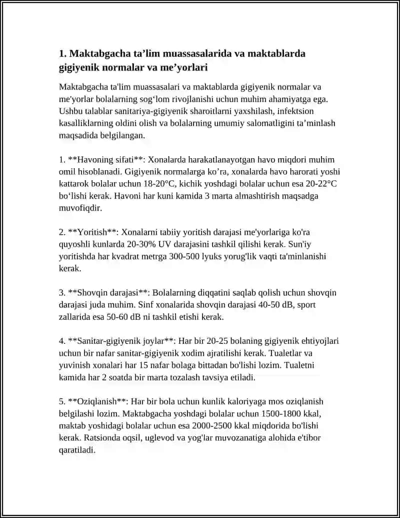 MAKTABGACHA TA'LIM TASHKILOTI VA MAKTABLARGA BO'LGAN GIGIYENIK TALABLAR 3