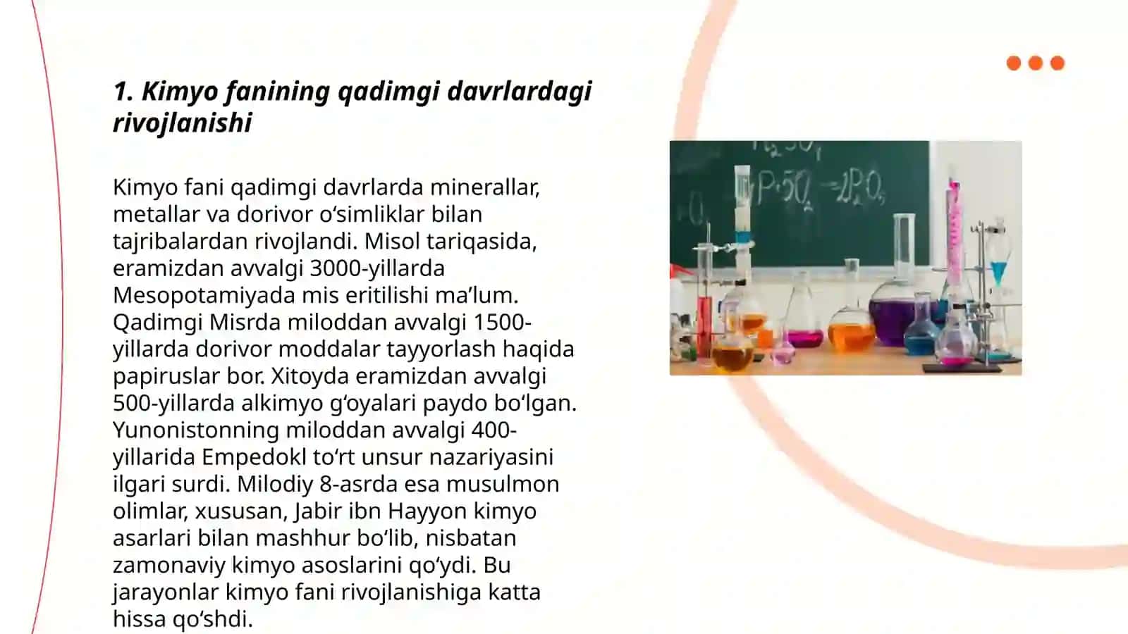 Kimyo fanining rivojlanish tarixiga oid ma’lumotlarni o’rganish hamda tahliliy ma’lumotlar yozish 3