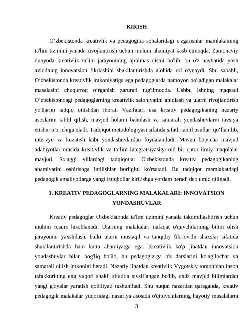 Oʻzbekistonda Kreativlik imkoniyatiga ega pedagoglarda namoyon bo'ladigan malakalar 3