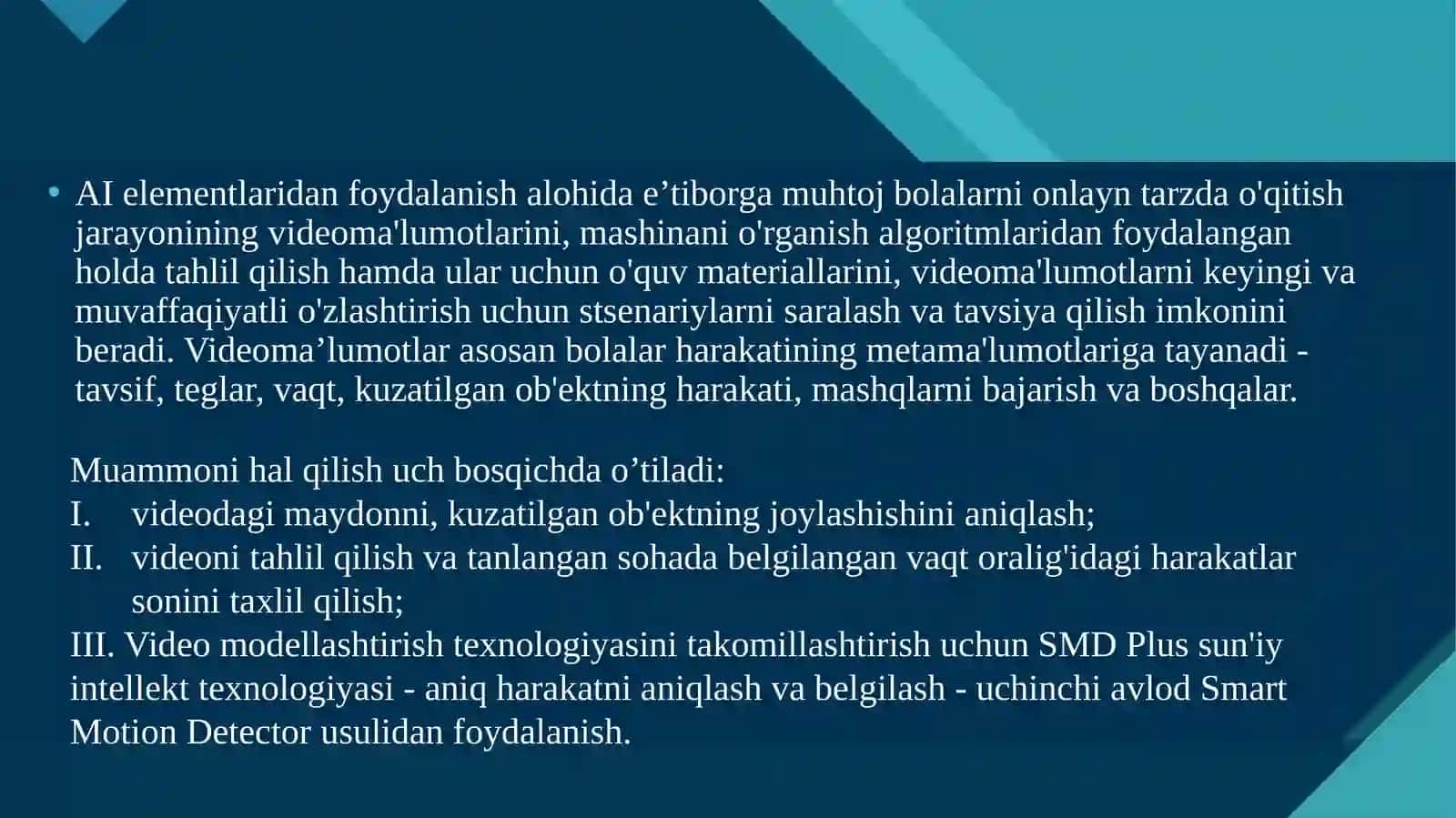 Sun’iy intellekt asosida video tasvirlarni raqamli qayta ishlash algoritmi va dasturiy ta’minotini ishlab chiqish 3