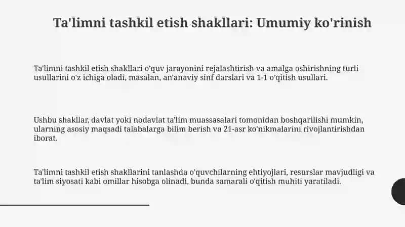 Ta'limni tashkil etish shakllari 3