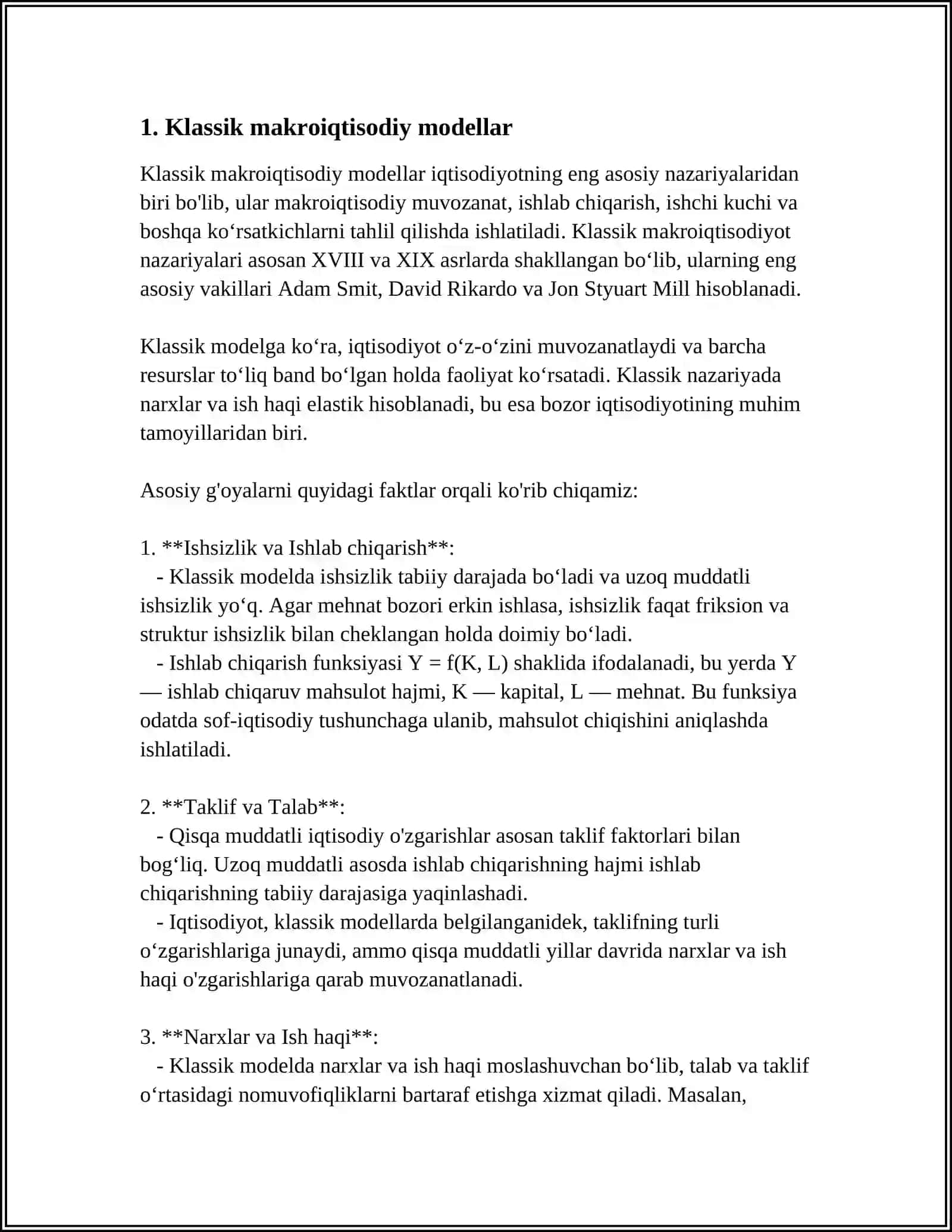 KEYNSNING TOVARLAR VA XIZMATLAR BOZORIDA MAKROIQTISODIY MUVOZANATI MODELI 3