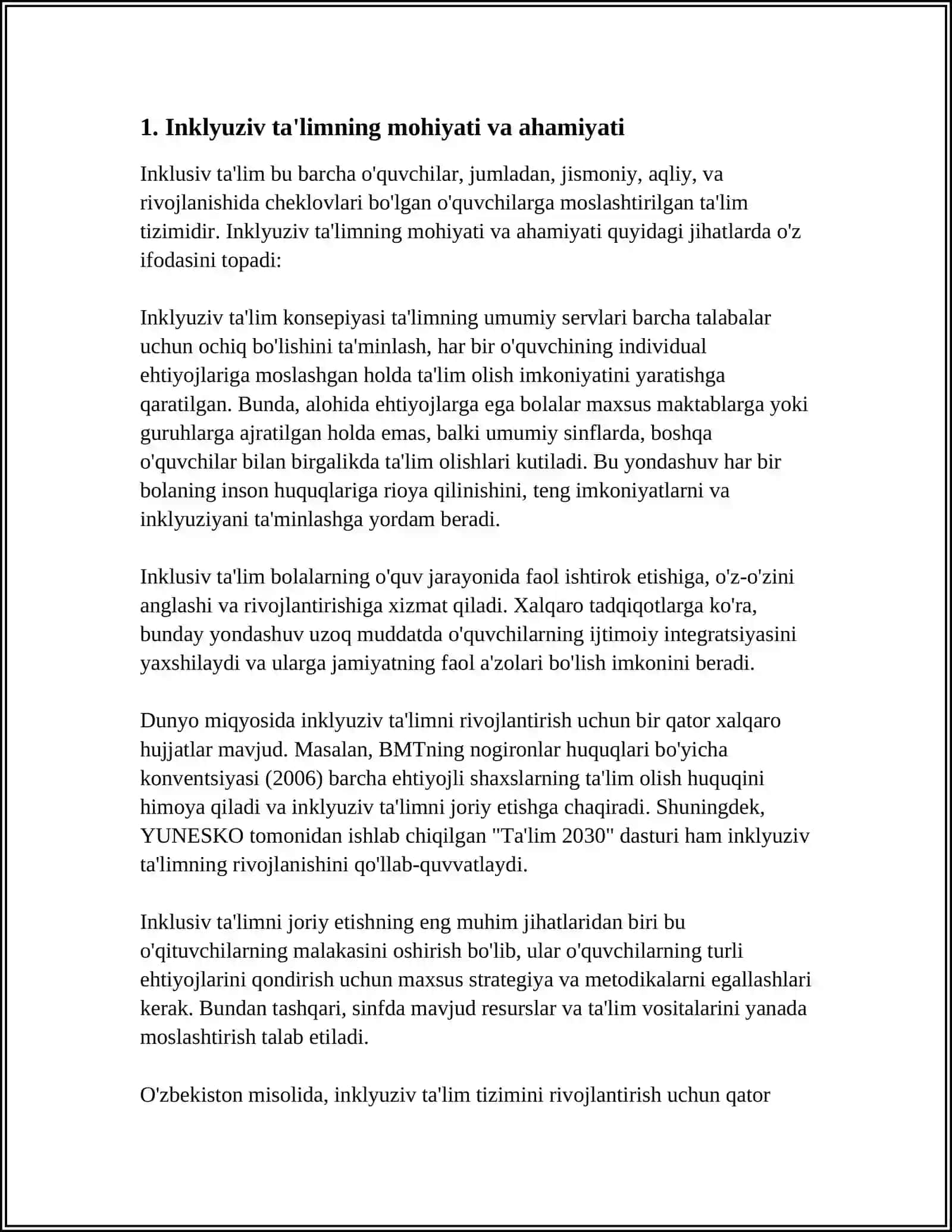 IMKONIYAT CHEKLANGAN BOLALARNI INKLYUZIV TAʼLIM TARBIYA OLISH JARAYONI 3