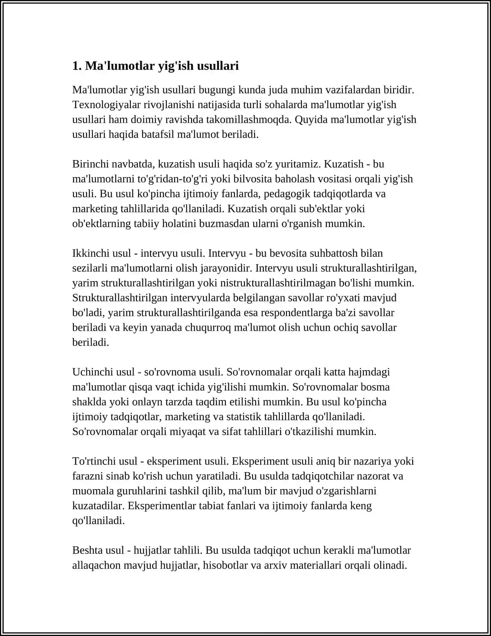 REFERAT Mavzu: TOʻPLANGAN MA'LUMOTLARNI TAHLIL QILISH, SHAKLLANTIRISH,STRUKTURALASH 3