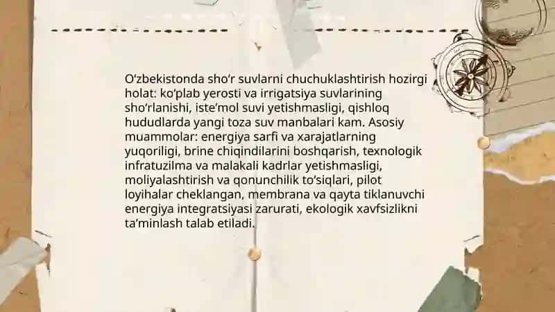 Oʻzbekiston sharoitida shoʻr suvlarni chuchuklashtirish gʻoyasini yaratish 3