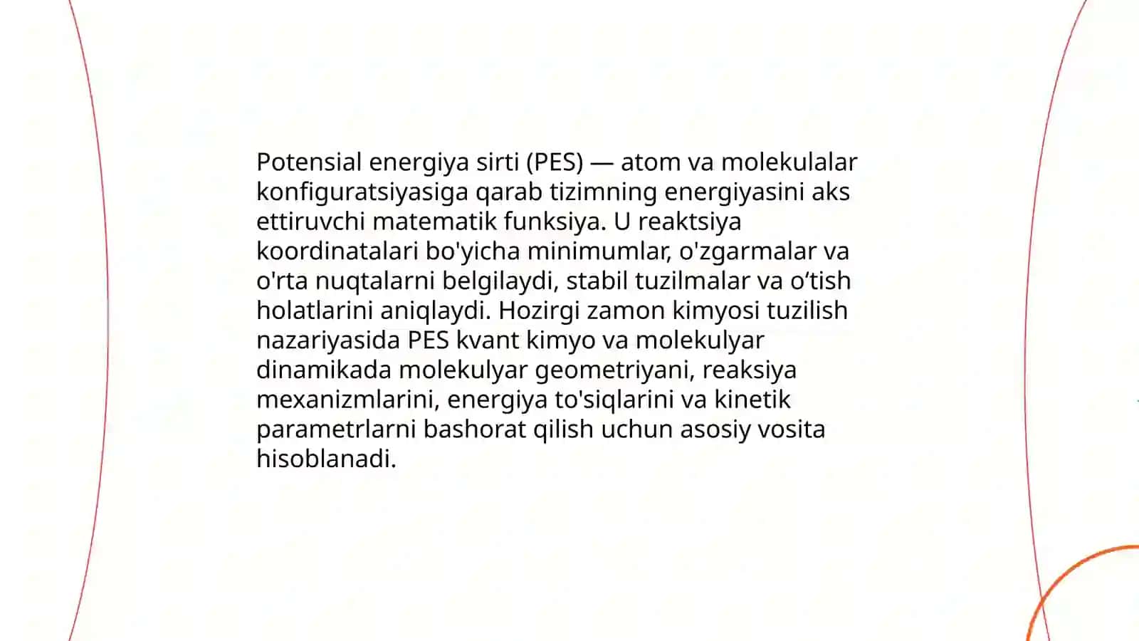 Hozirgi zamon kimyosi tuzilish nazariyasida potensial energiya sirtining vazifasi 3