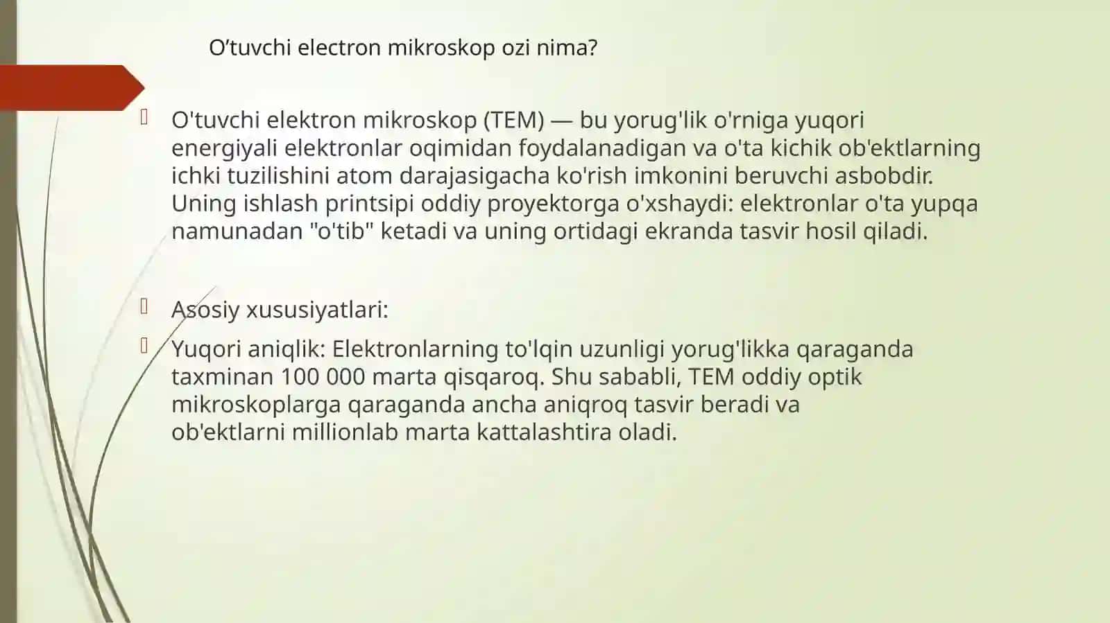 O'tuvchi elektron mikroskop namunaga qoyilgan talablar | Fizika prezentatsiya PPT 3