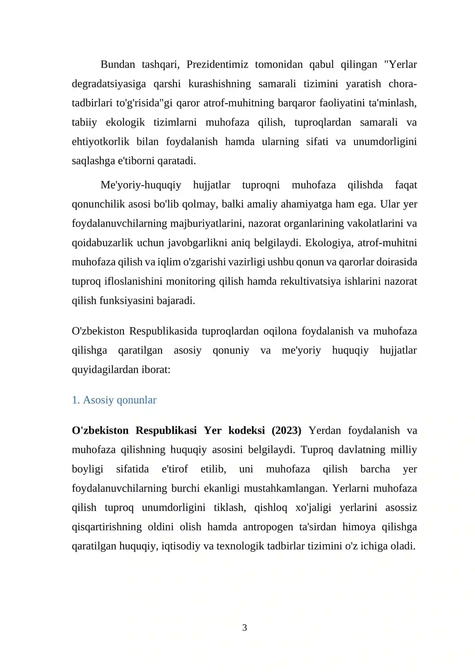 Tuproq degradatsiyasi fanidan 8-semestr mustaqil ta'lim mavzulari 3