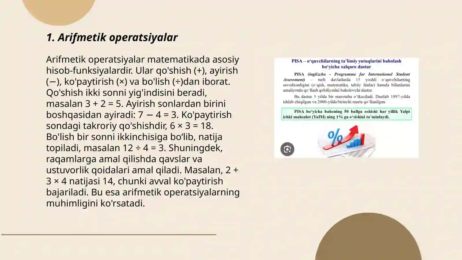 Pisa xalqaro baxolash dastur matematikaga oid mazmun sohalari 3