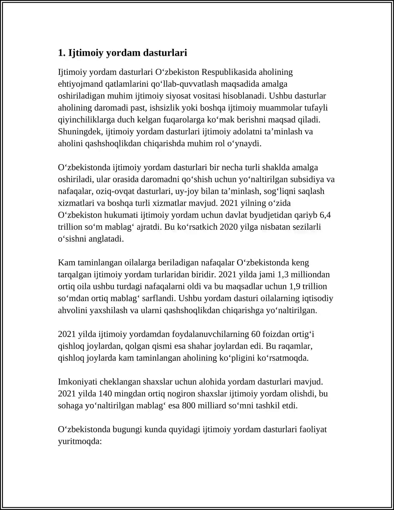 BOZOR MUNOSABATLARI SHAROITIDA DAVLATNI OILALARGA YORDAM BERISHI 3