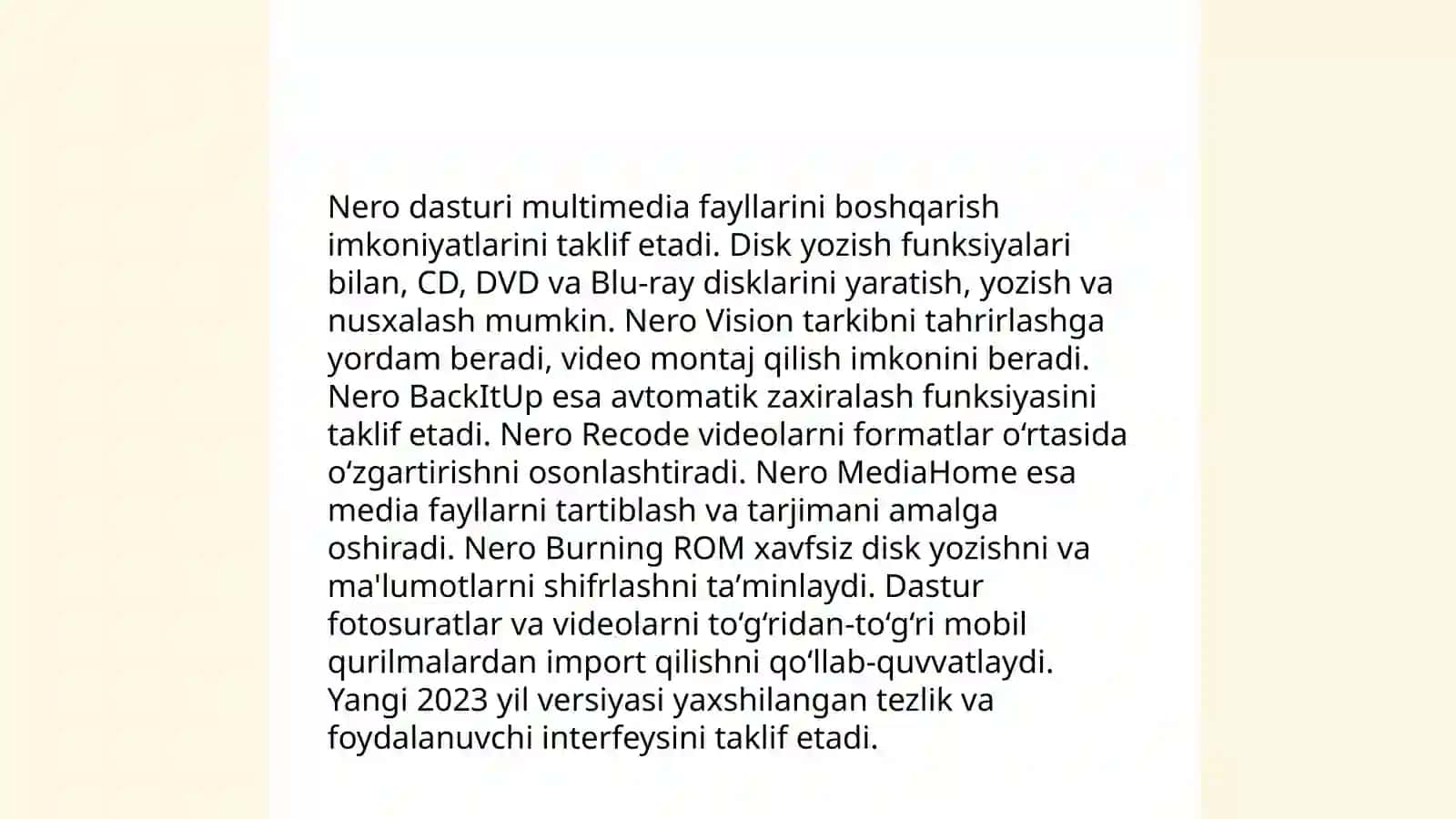 Nero dasturi va uning imkoniyatlari 3