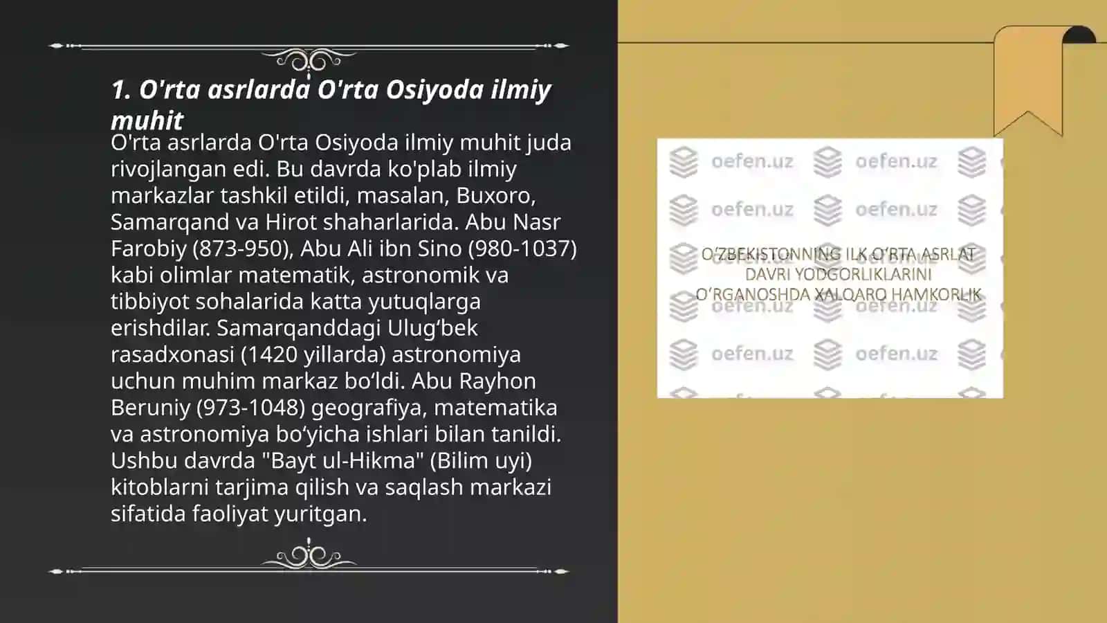 O’rta asrlarda O’rta Osiyo qomusiy olimlarning ijtimoiy pedagogik g’oyalari 3
