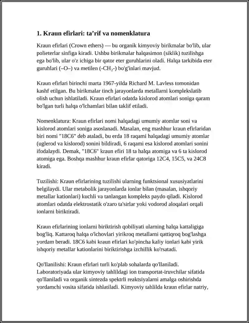 Kraun efirlarining kimyoviy tuzilishi va asosiy xossalari 3